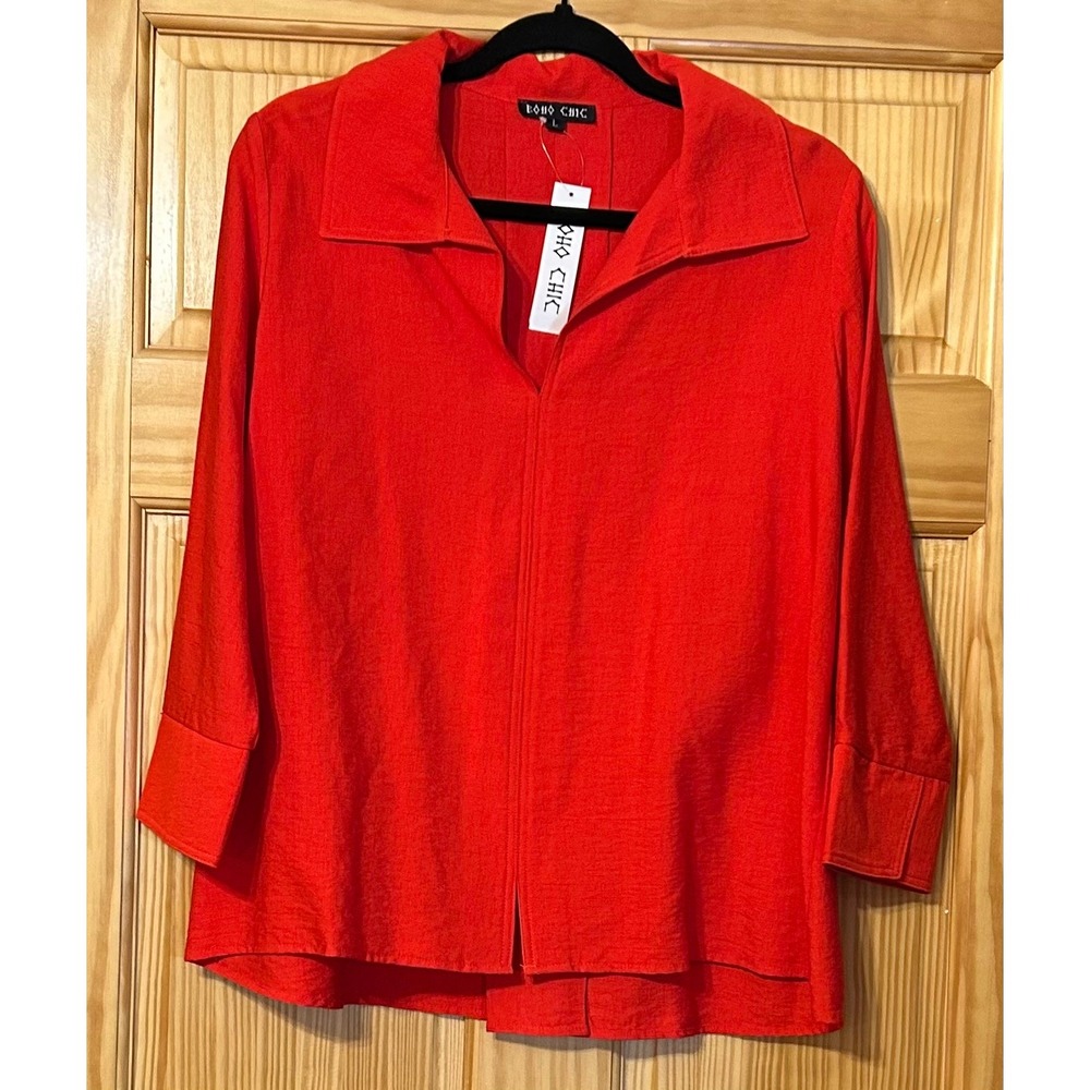 BOHO CHIC women's NWT red long sleeve v-neck blouse sz‎ L top